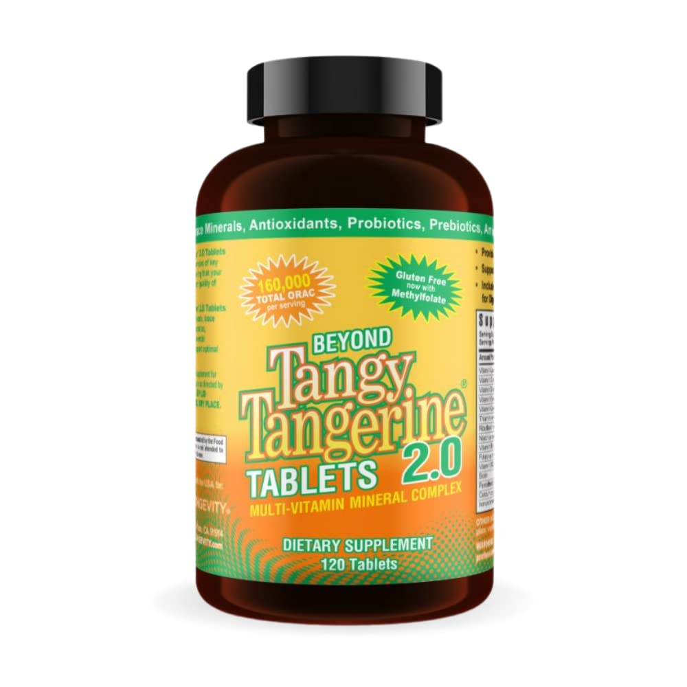 Front view of Youngevity Tangy Tangerine 2.0 bottle with 120 tablets