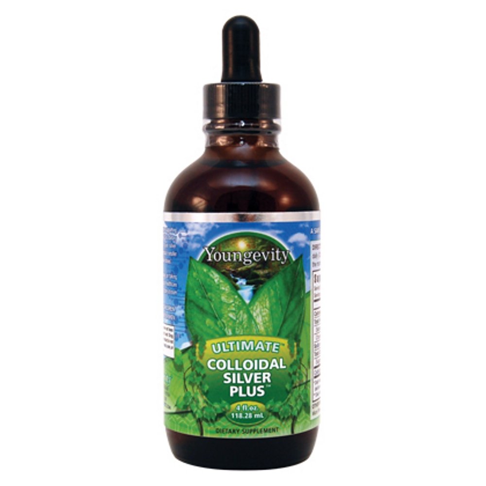 Bottle of Youngevity Ultimate Colloidal Silver 5 ppm with dropper