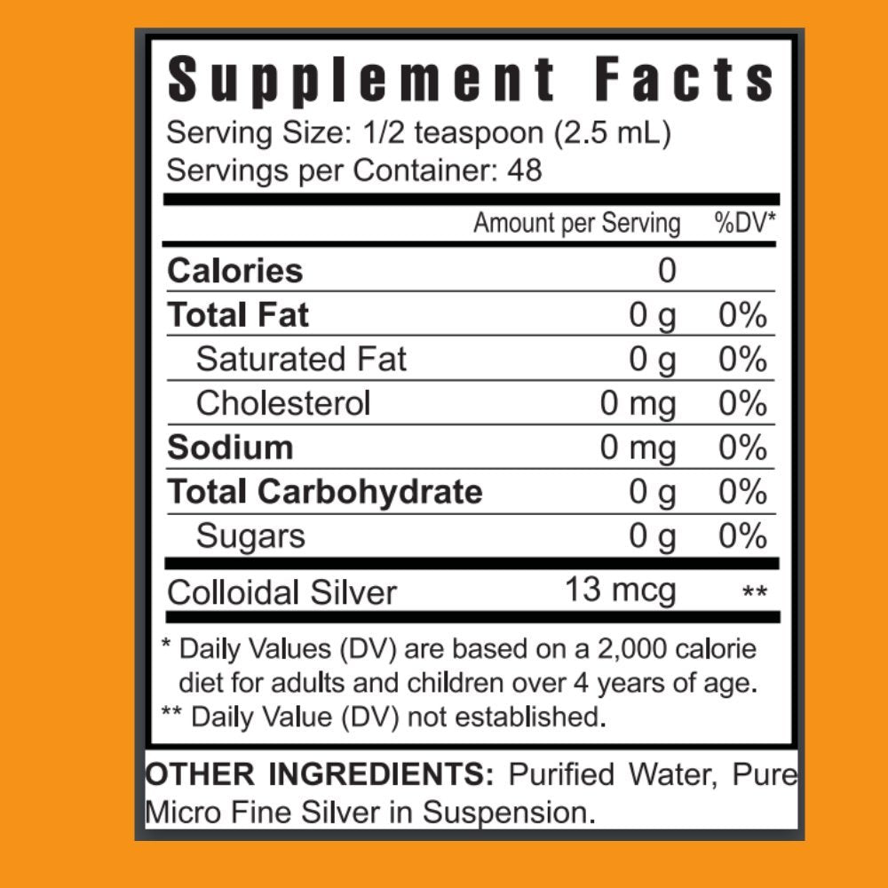 Close-up of a 4 oz dropper bottle containing colloidal silver solution