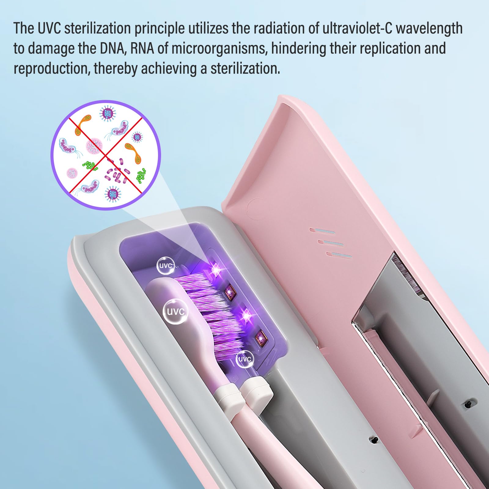 Open pink case showing interior and toothbrush compatibility