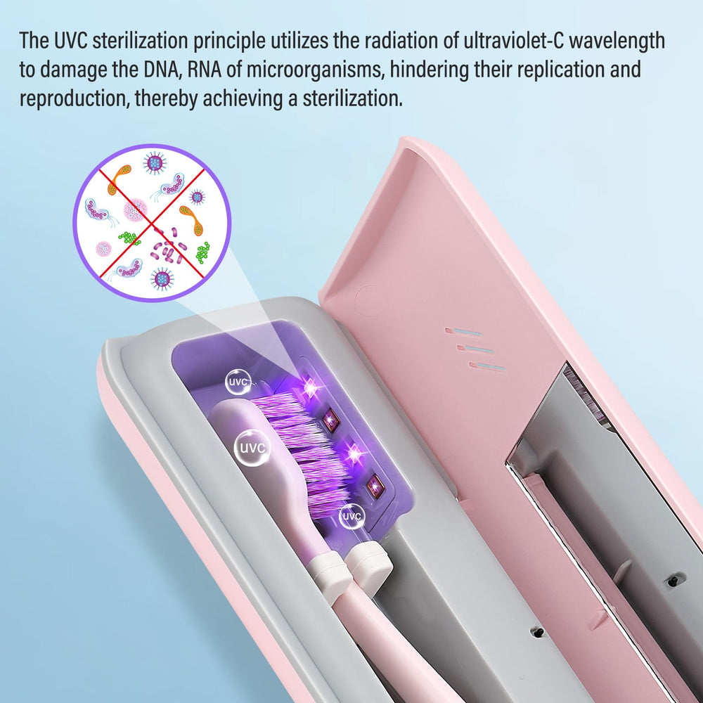 Open pink case showing interior and toothbrush compatibility