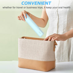 Compact portable design of YourMate UVC toothbrush case in blue