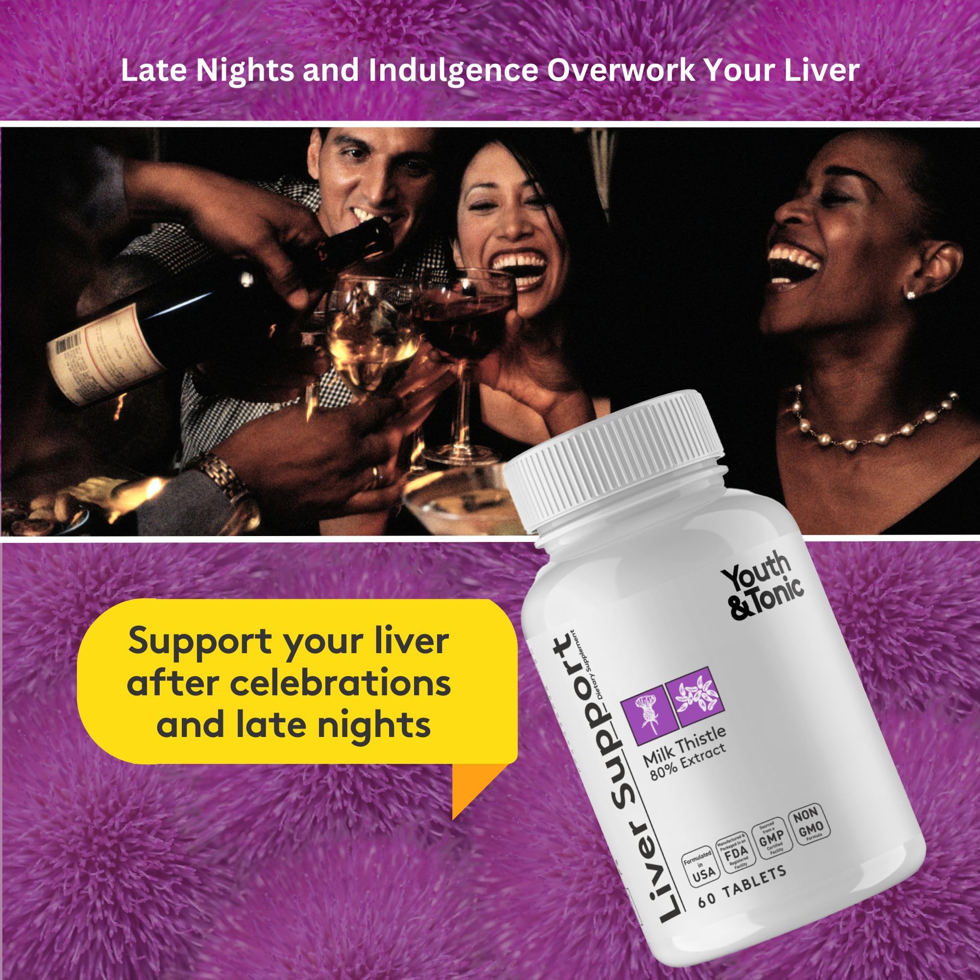 Youth & Tonic 3X pills closeup emphasizing daily capsules for detox support.