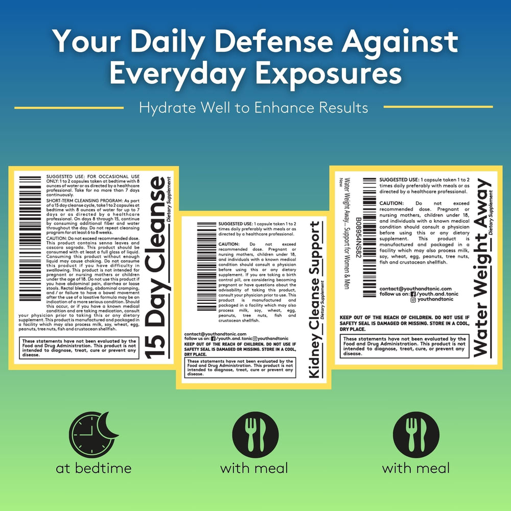 Youth & Tonic bottle and instruction card signaling easy daily regimen.