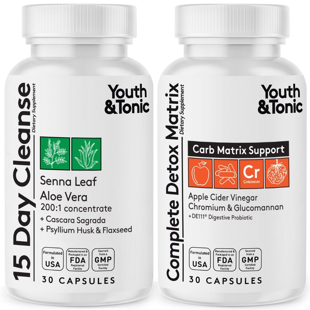 Youth & Tonic 15 Day Cleanse bottle with capsules supporting gut function and bloating relief