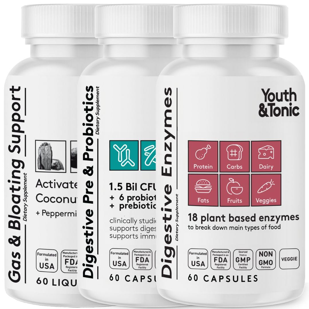 Youth & Tonic Digestion bottle and label on white background