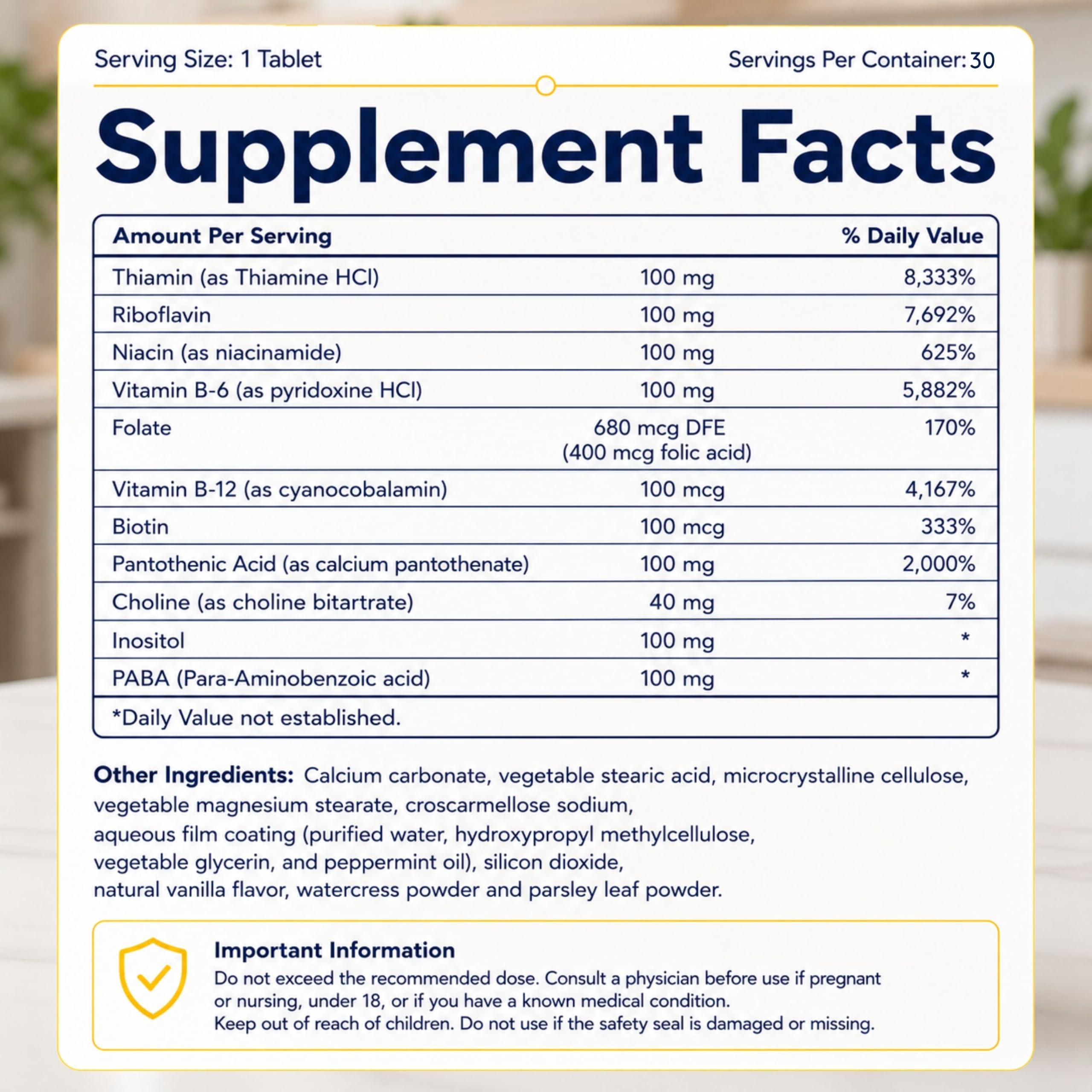 Youth & Tonic visual of B vitamins, PABA and choline representing ingredient completeness