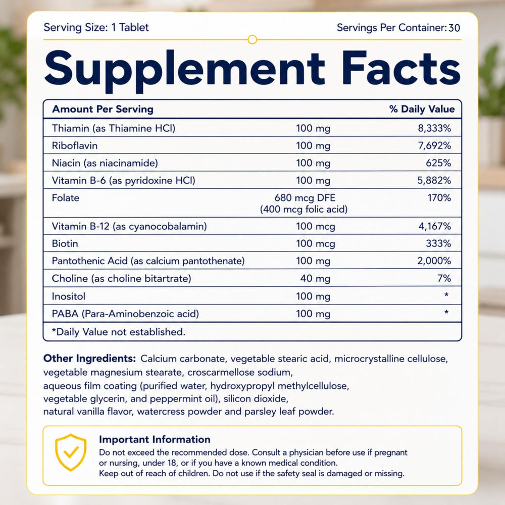 Youth & Tonic visual of B vitamins, PABA and choline representing ingredient completeness