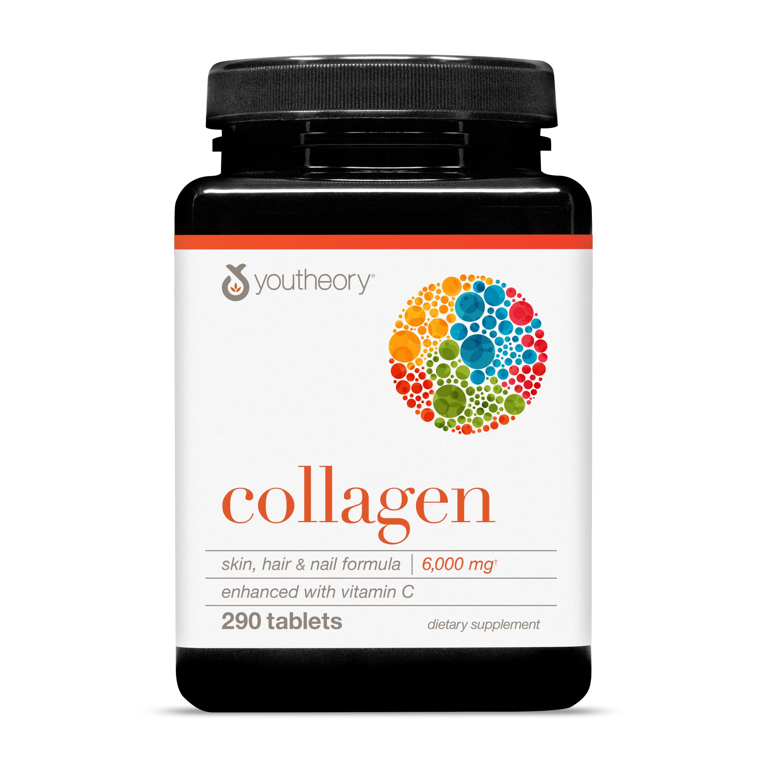 Youtheory Advanced Collagen bottle front highlighting 6000 mg peptides for hair and joints