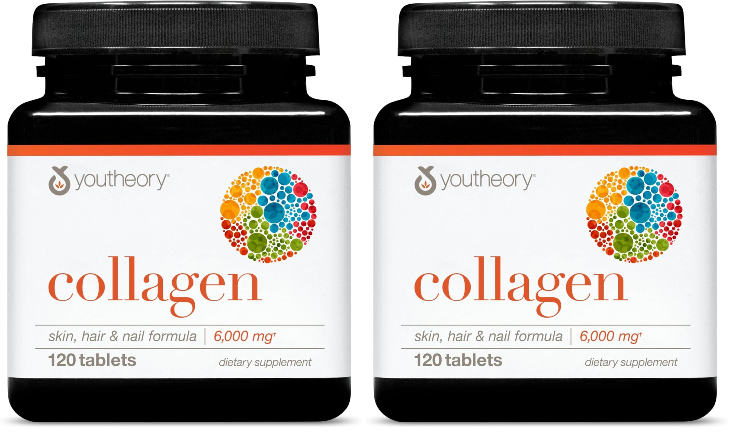 Youtheory Advanced Collagen bottle with 6,000 mg and vitamin C for hair and skin