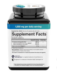 Front label of Youtheory Ashwagandha bottle showing 1000 mg KSM-66 and 180 capsules