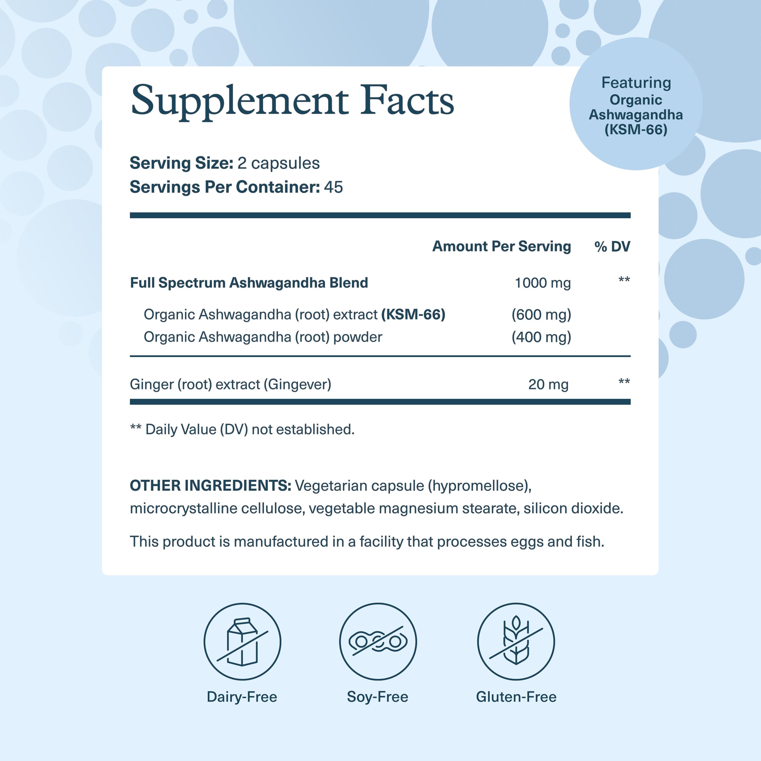 Organic KSM-66 Ashwagandha and ginger ingredients