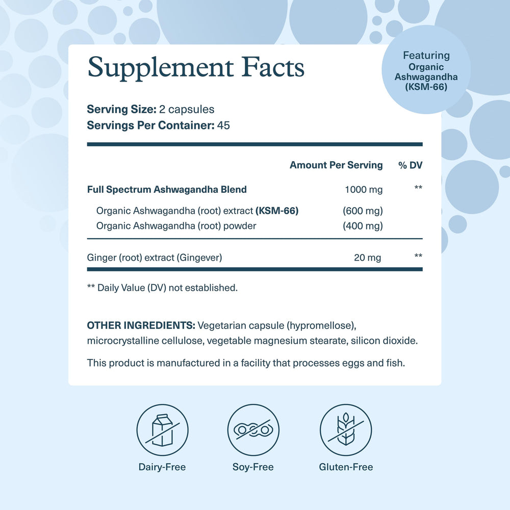 Organic KSM-66 Ashwagandha and ginger ingredients