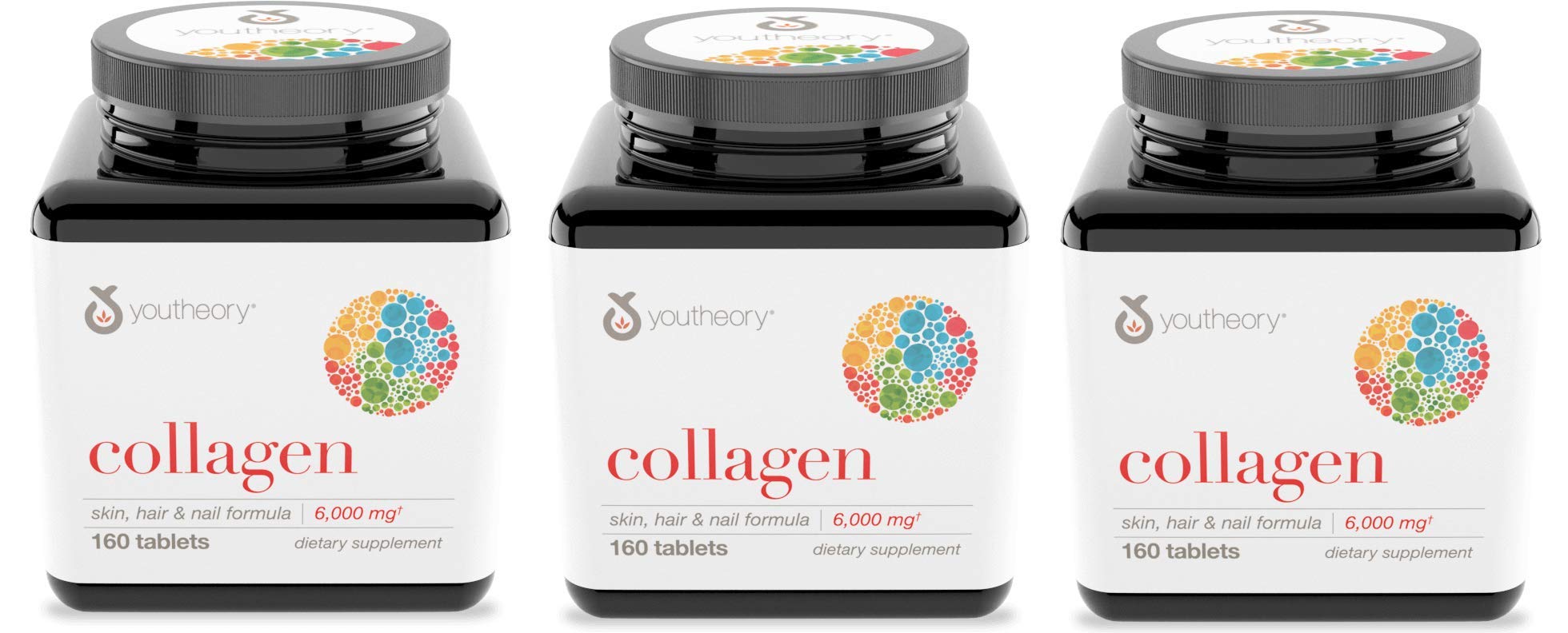 Youtheory Collagen Advanced Formula – 6,000 mg, Types 1-3, 160 tablets, 3-pack bottle
