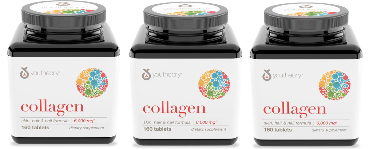 Youtheory Collagen Advanced Formula – 6,000 mg, Types 1-3, 160 tablets, 3-pack bottle