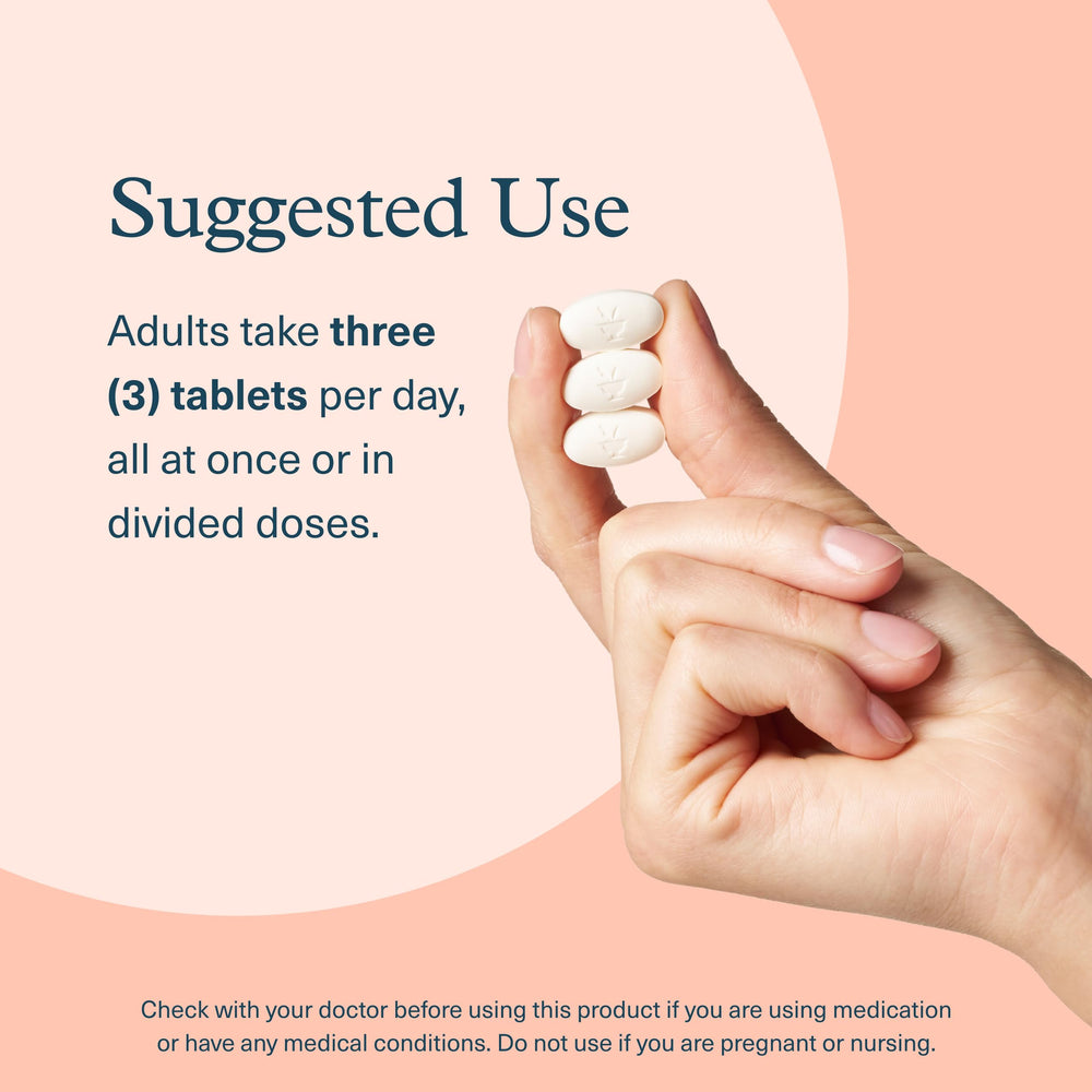 Close-up of 180 tablet bottle label showing product details