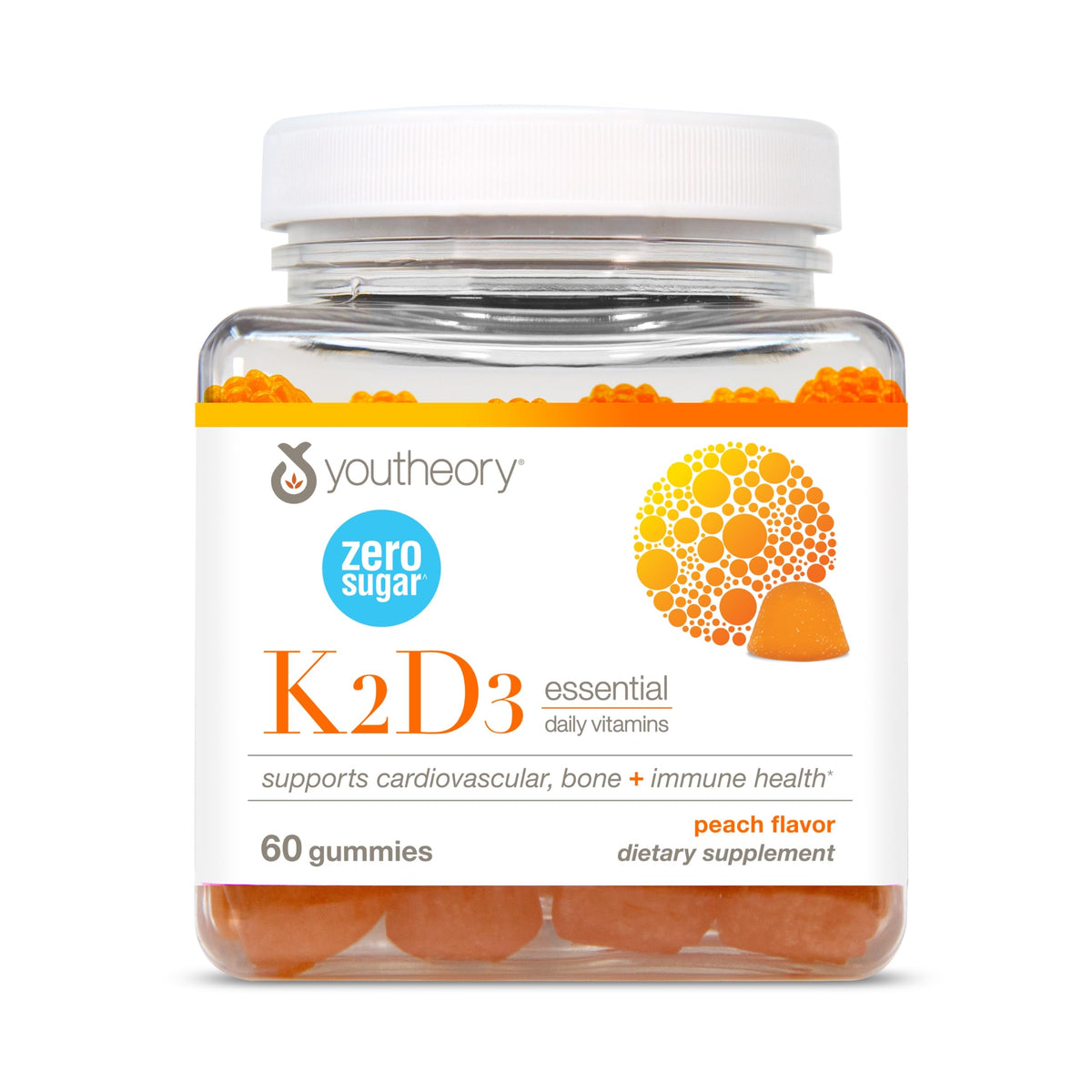 Youtheory K2D3 Peach Gummies bottle label front view