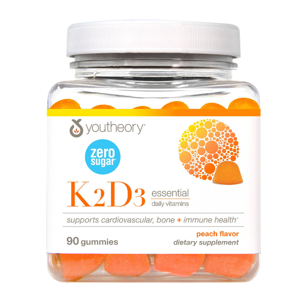 Youtheory K2D3 Sugar-Free Gummy 120ct bottle with peach flavor