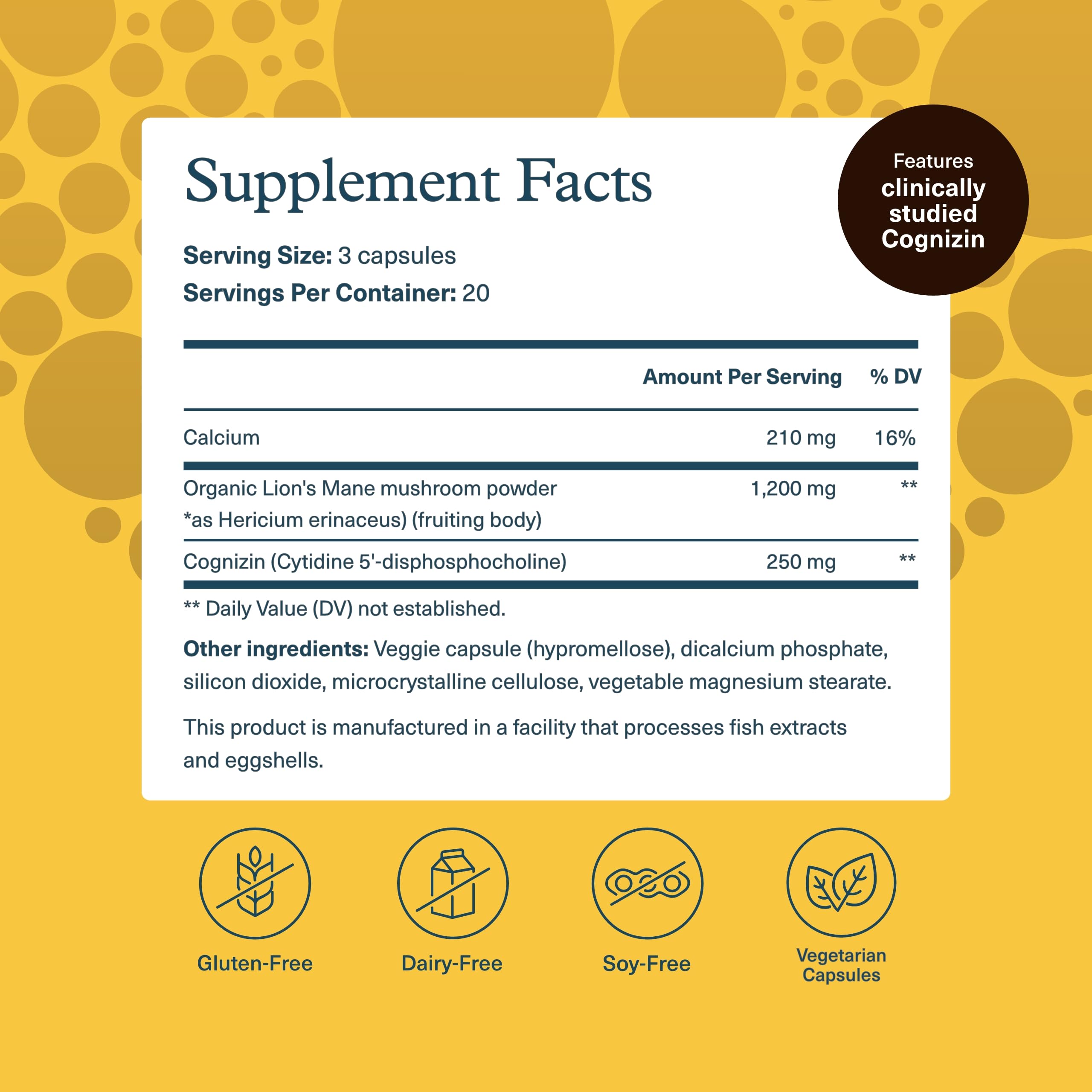 Close-up of Lion's Mane Plus capsules