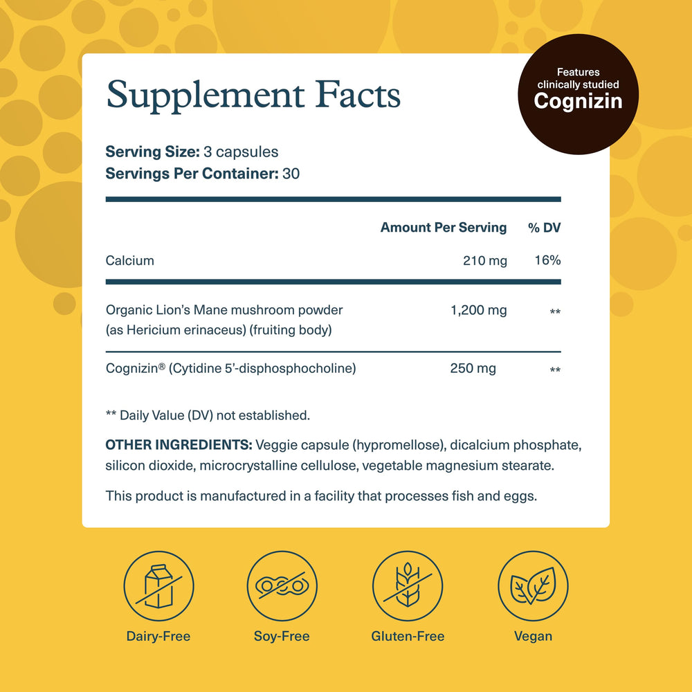 Close-up of Youtheory Lion's Mane+ bottle