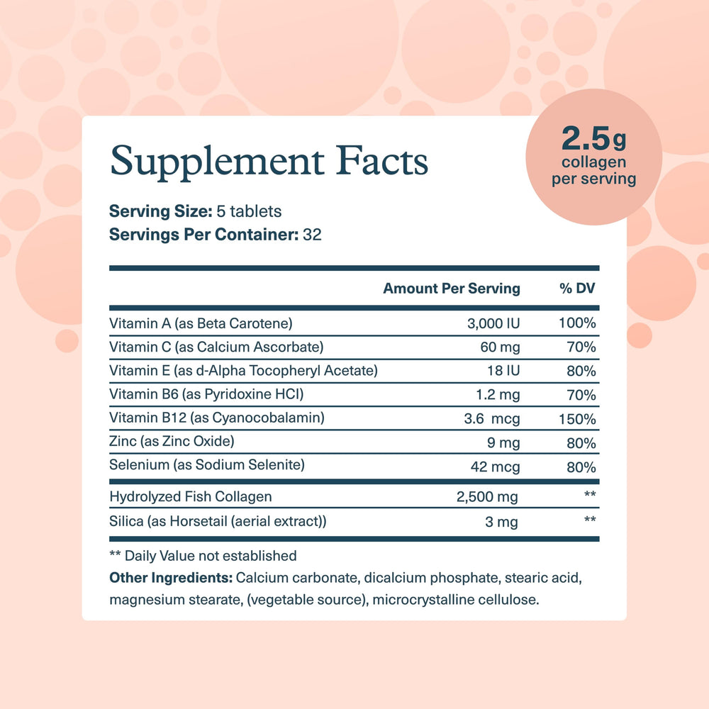 Back label with supplement facts for Youtheory Marine Collagen