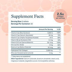 Back label with supplement facts for Youtheory Marine Collagen