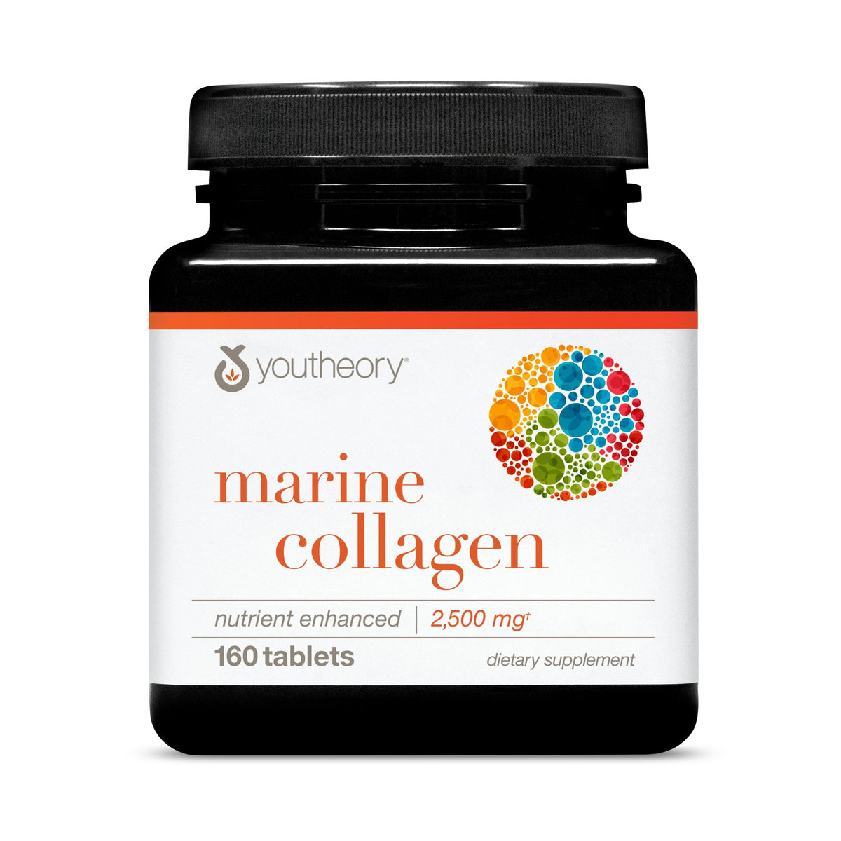 Front label of Youtheory Marine Collagen bottle - 160 tablets