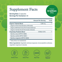 Label highlighting 6 billion CFU per serving for digestive support