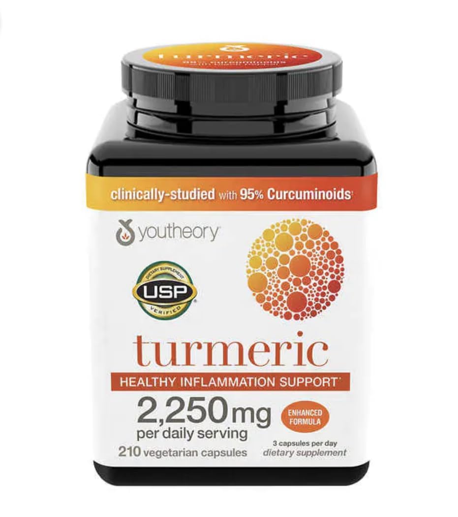 Youtheory Turmeric Curcumin with BioPerine bottle – 210 capsules