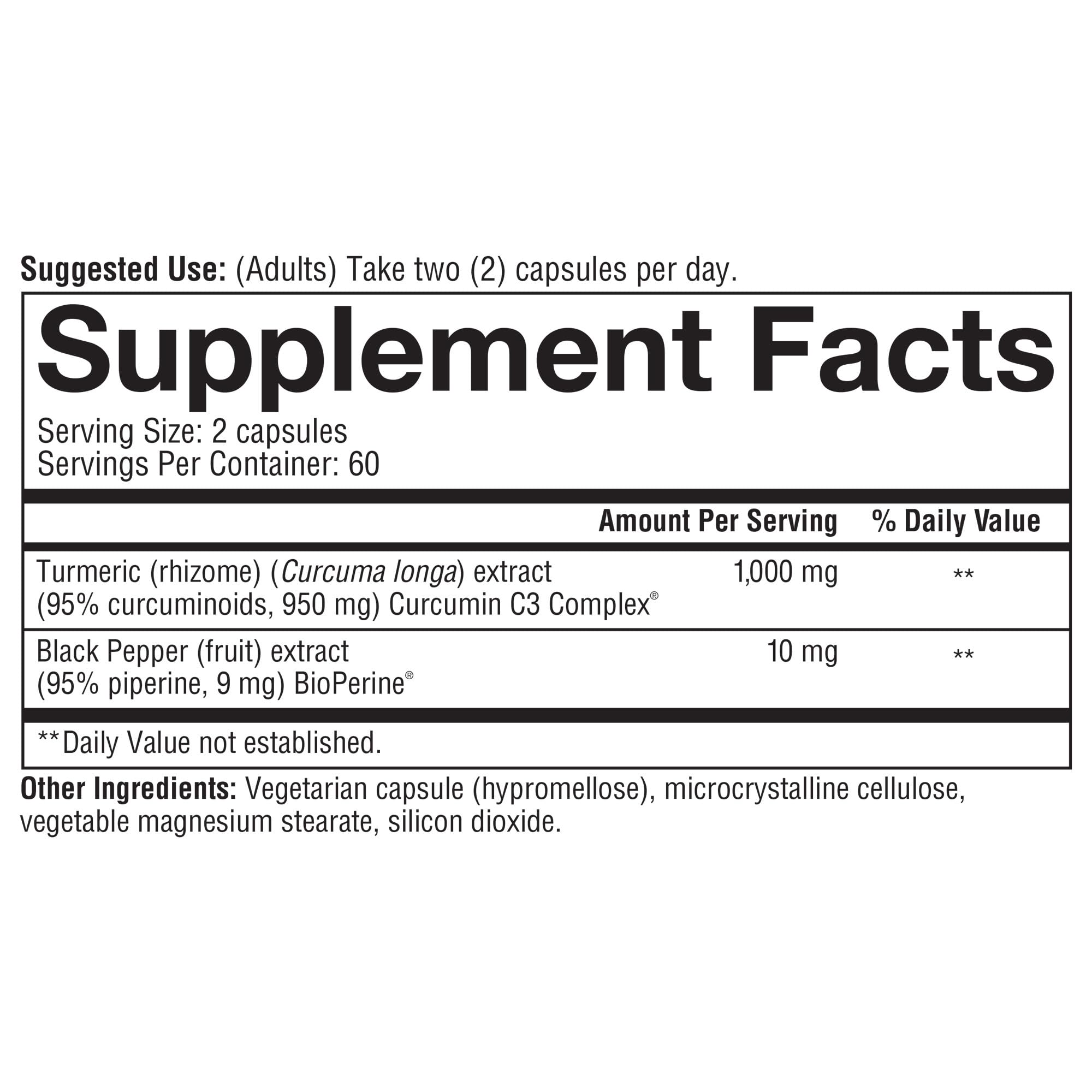 Label highlighting Curcumin C3 Complex and 95% curcuminoids