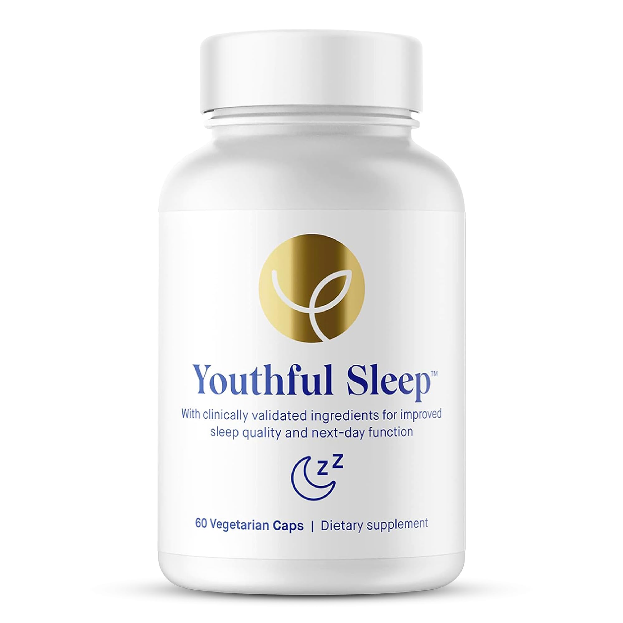 Front view of Youthful Sleep bottle with 60 capsules