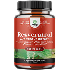 Bottle of Youthful Trans Resveratrol 60-count capsules on white background