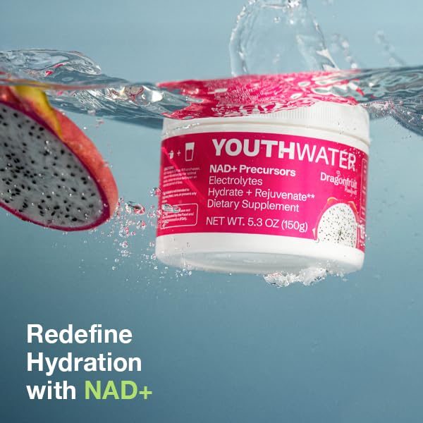 YOUTHWATER NAD+ packaging display showing 30 servings.