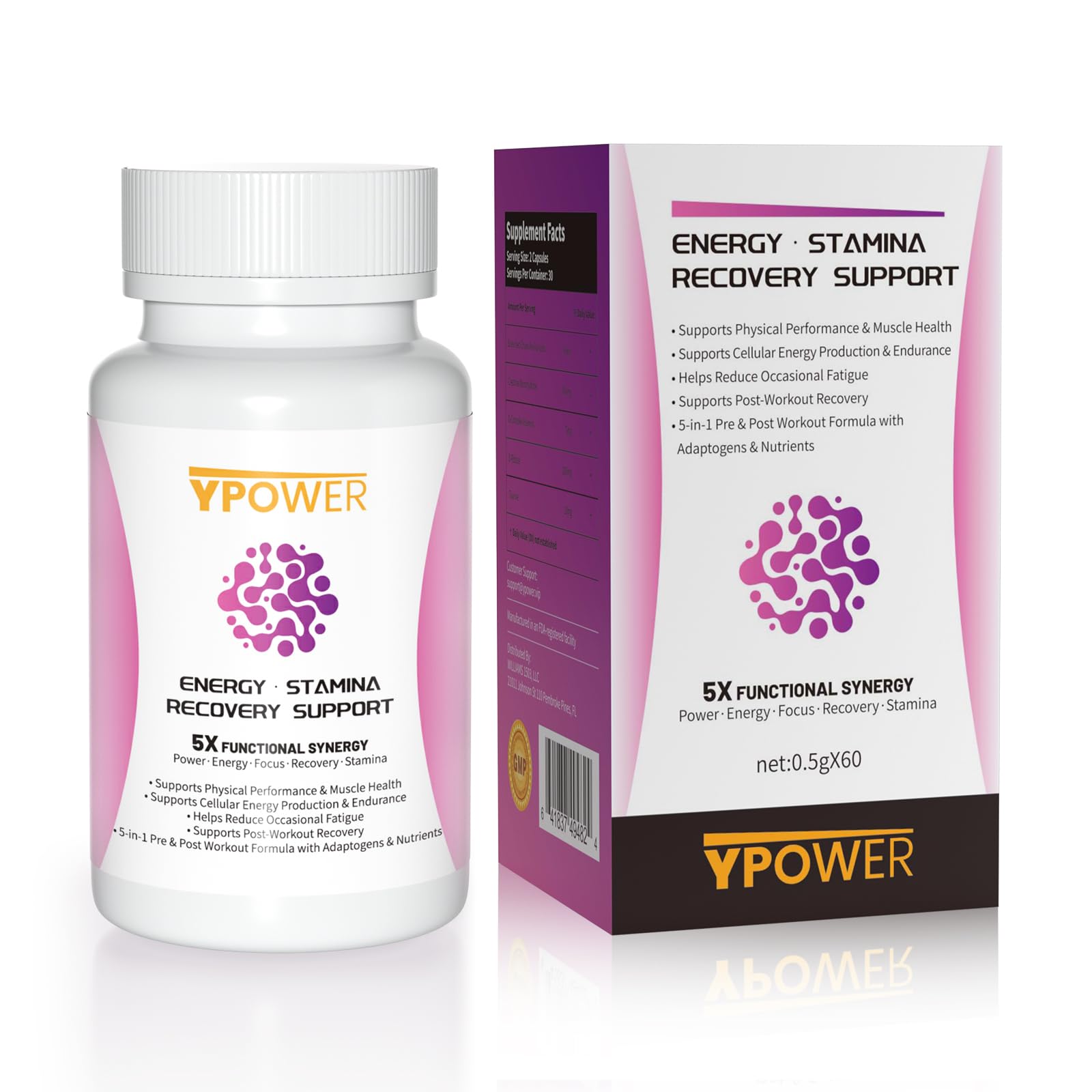 Bottle of YPOWER Creatine Workout Energy vegan capsules (60 count)