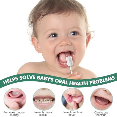 Baby tongue cleaner in use demonstrating gentle cleaning