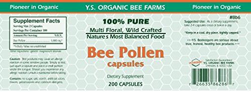 Packaging and natural ingredients for YS BEE FARMS Bee Pollen 550 mg 200 ct