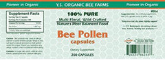 Packaging and natural ingredients for YS BEE FARMS Bee Pollen 550 mg 200 ct