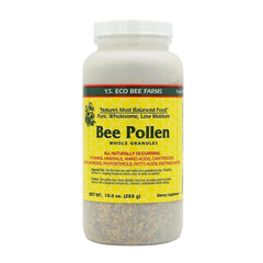 YS Eco Bee Farms Bee Pollen low moisture granulars 10 oz — crunchy granules for yogurt, oats, and smoothies.
