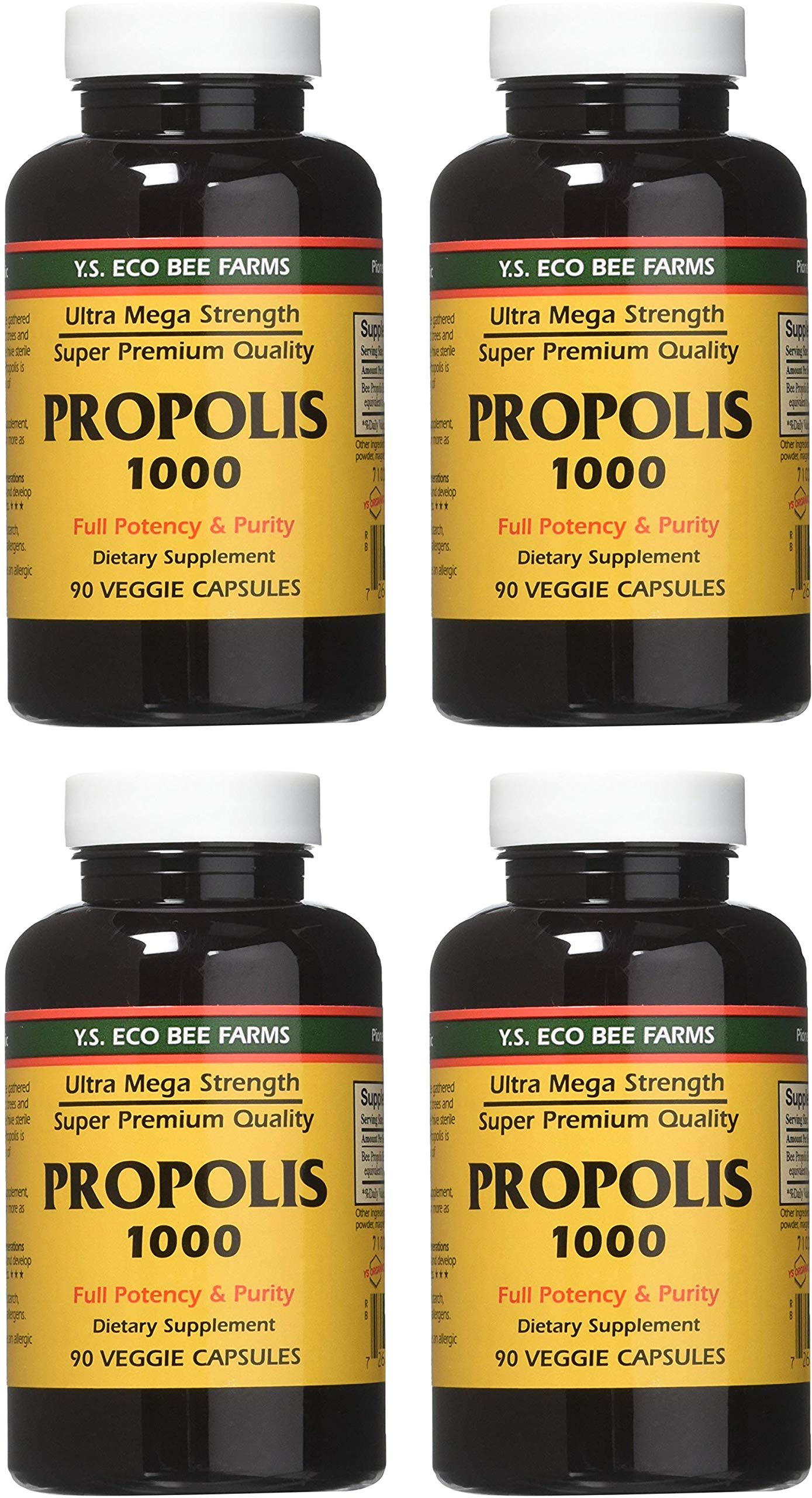 Front view of YS Eco Bee Farms Propolis 1000-90 caps Pack of 4