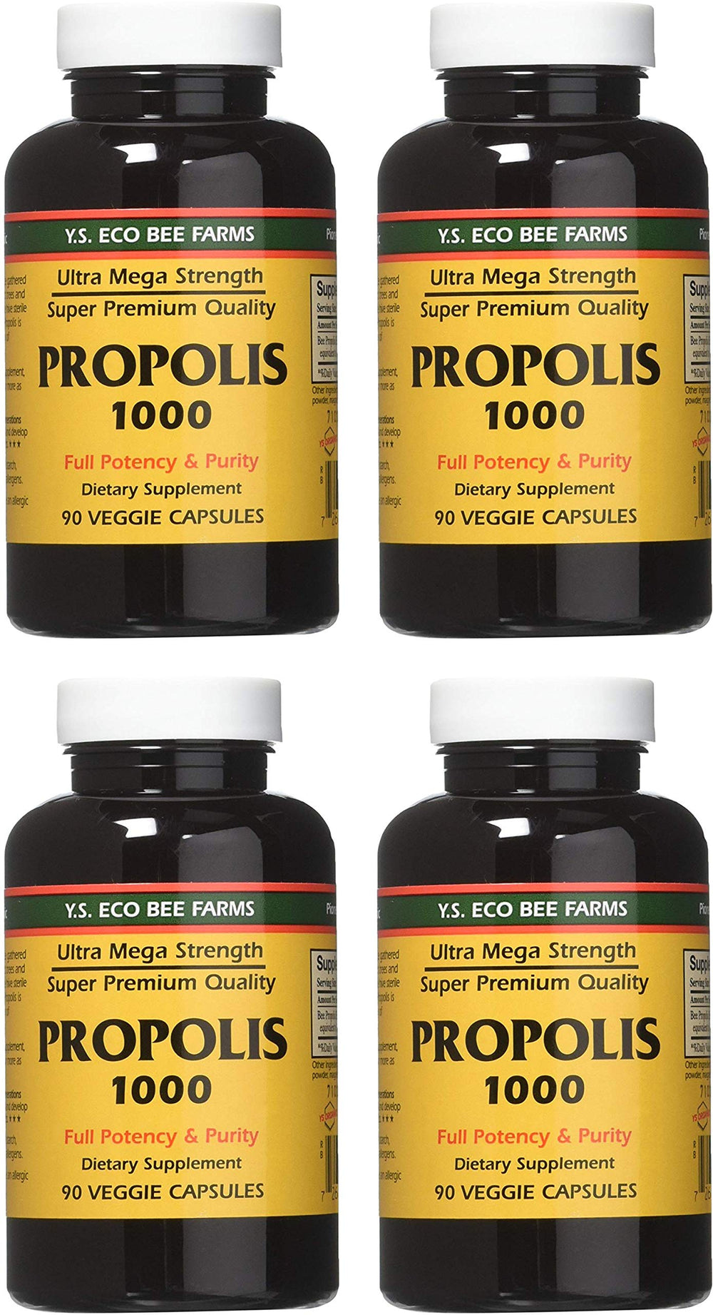 Front view of YS Eco Bee Farms Propolis 1000-90 caps Pack of 4