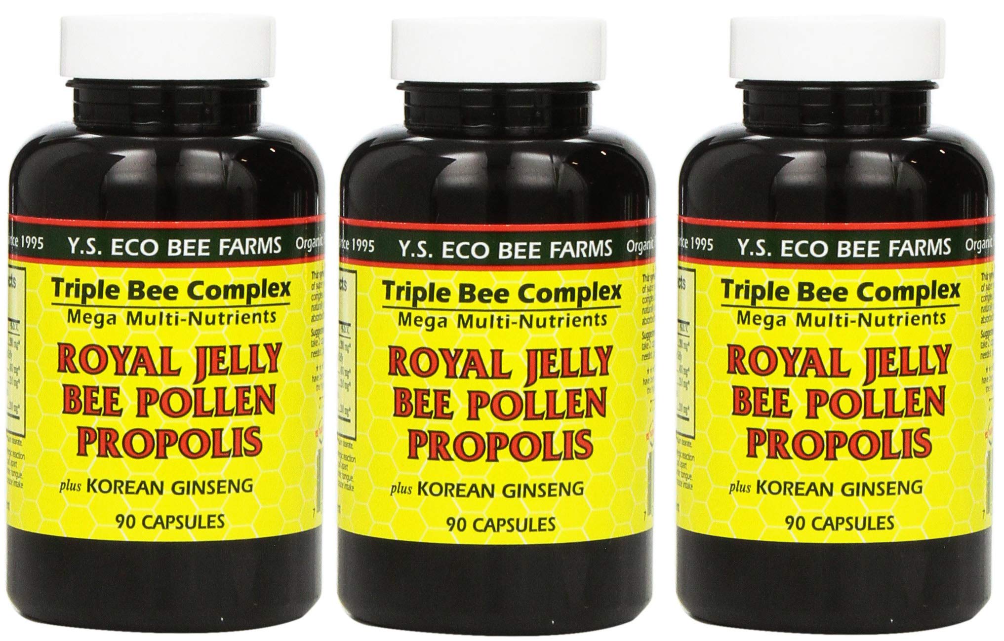 Y.S. Eco Bee Farms Royal Jelly 3 Pack bottle, 90 capsules