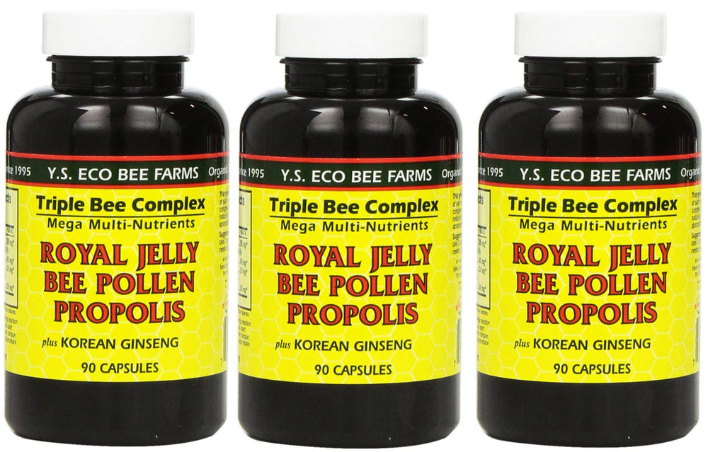 Y.S. Eco Bee Farms Royal Jelly 3 Pack bottle, 90 capsules