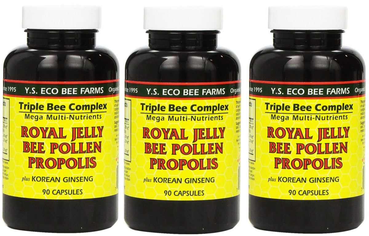 Y.S. Eco Bee Farms Royal Jelly 3 Pack bottle, 90 capsules