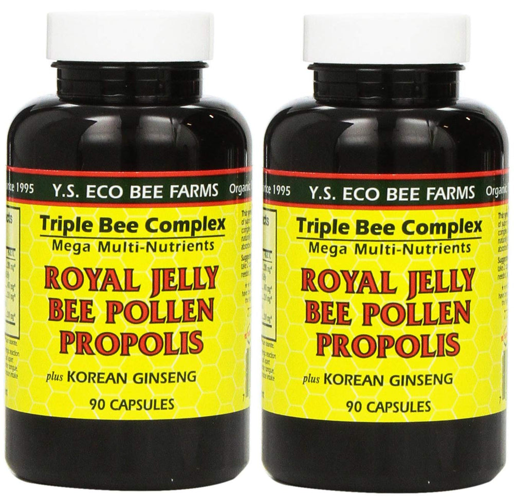 YS Eco Bee Farms Royal Jelly, Bee Pollen, Propolis and Korean Ginseng 90 Capsules (2-Pack) bottle