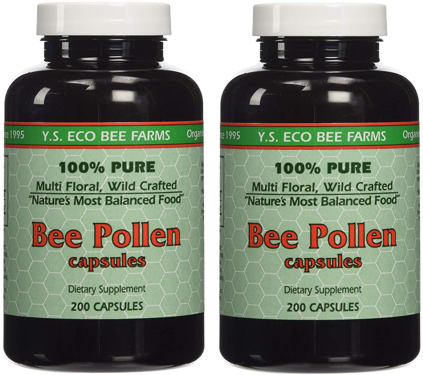 Hero image of YS Organics Bee Pollen 200 capsules in a pack of 2