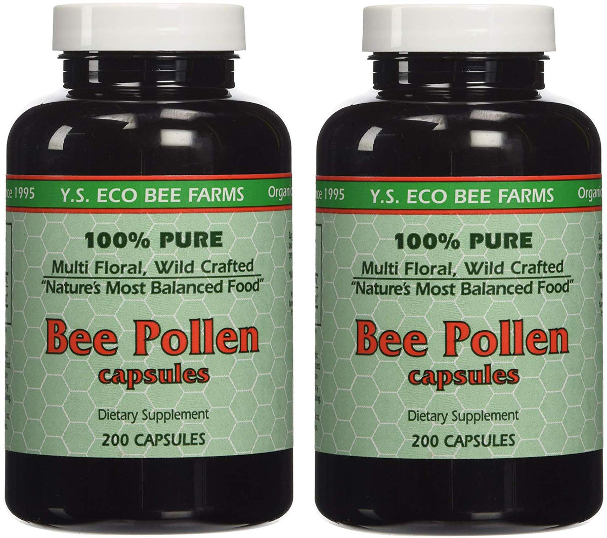 Hero image of YS Organics Bee Pollen 200 capsules in a pack of 2
