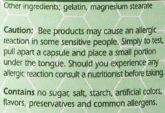 Label and ingredients for YS Organics Bee Pollen capsules