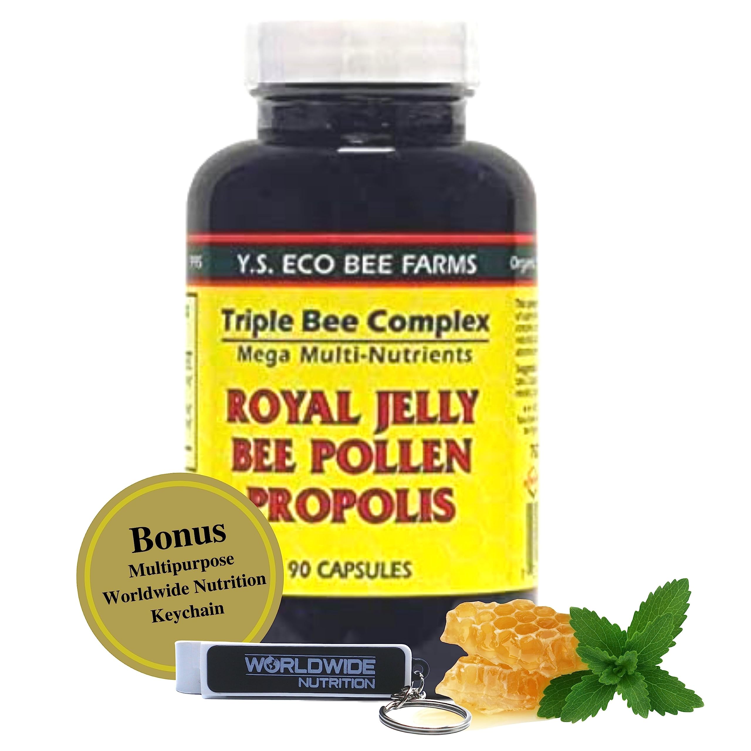 Bottle of YS Organics Triple Bee Complex with Royal Jelly, Bee Pollen, and Propolis