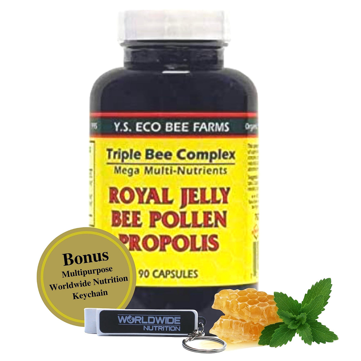 Bottle of YS Organics Triple Bee Complex with Royal Jelly, Bee Pollen, and Propolis