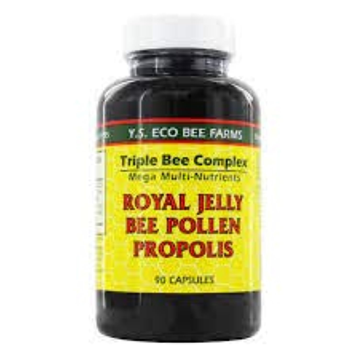 Front label showing Royal Jelly, Bee Pollen and Propolis for YS Organics Triple Bee Complex.